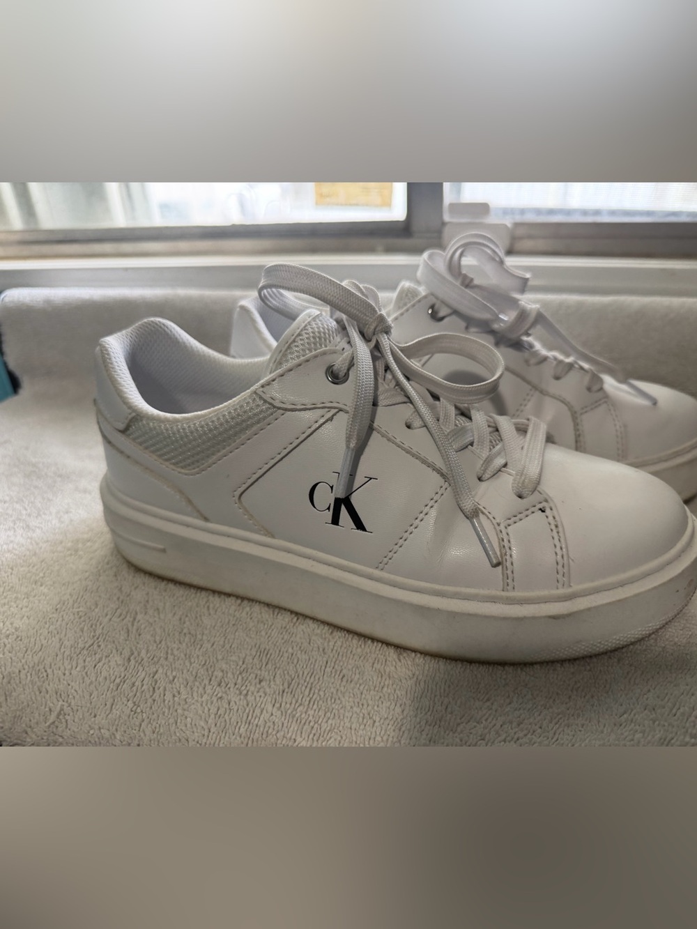 Calvin Klein White Kids Leather Sneakers with CK Logo